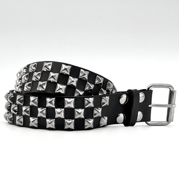 3-Row Offset Pyramid Stud Leather Punk Belt by Nemesis Leather - New Deadstock - Picture 1 of 5